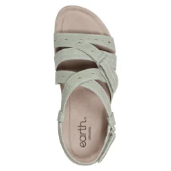 Discount Earth Shoes Samsin Round Toe Strappy Casual Flat Sandals Light Green