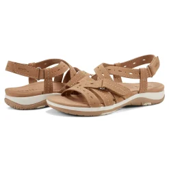 Online Earth Shoes Samsin Round Toe Strappy Casual Flat Sandals Medium Natural