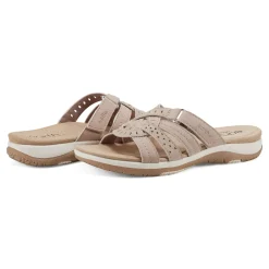 Outlet Earth Shoes Sassoni Strappy Casual Slip-On Flat Sandals Blush