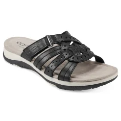 Discount Earth Shoes Sassoni Strappy Casual Slip-On Flat Sandals Black