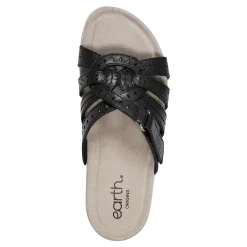 Discount Earth Shoes Sassoni Strappy Casual Slip-On Flat Sandals Black