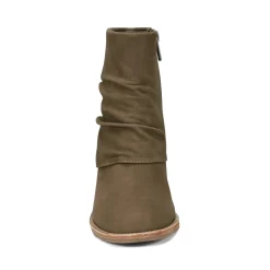 Clearance Earth Shoes Savvy Block Heel Ruched Casual Booties Dark Green