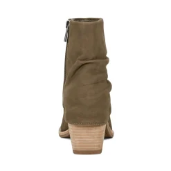 Clearance Earth Shoes Savvy Block Heel Ruched Casual Booties Dark Green