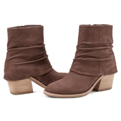 Best Earth Shoes Savvy Block Heel Ruched Casual Booties Dark Brown