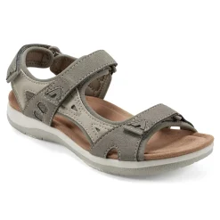 Outlet Earth Shoes Skylar Round Toe Lightweight Casual Flat Sandals Light Gray
