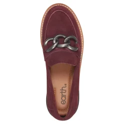 Hot Earth Shoes Zalor Round Toe Lug Sole Casual Slip-on Loafers Dark Red