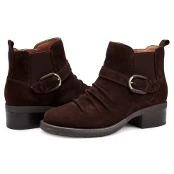 Online Earth Shoes Zane Ruched Booties Dark Brown Suede