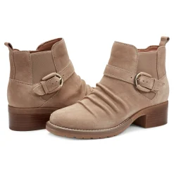 Clearance Earth Shoes Zane Ruched Booties Taupe Suede