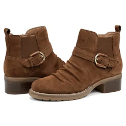 New Earth Shoes Zane Ruched Booties Brown Suede